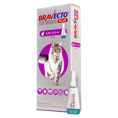 Бравекто Plus для Котів/Bravecto Plus Cat 6,25-12,5кг 500мг спот-он MSD19616 фото